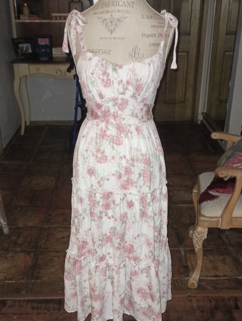 Trixxi White Maxi Dress with Pink Floral Tie-Straps